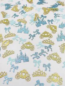 100pcs Blue & Gold Princess Sequin Confetti, Glitter Castle Crown Carriage Bow Table Scatter, Fairy Tale Theme Decoration For Girls Birthday Party - Blue Gold - View 4