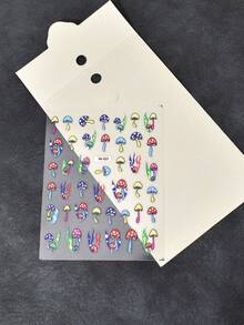 1pc Colorful Cartoon Mushroom Nail Stickers, Self-Adhesive Disposable Embossed Nail Art Decor, Ins Style, Suitable For Holiday Party And Daily Manicure - 彩色 - 查看 6