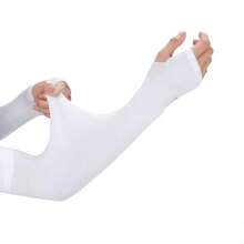 2 Pairs Black And White Women's Spring/Summer Fashion Minimalist Sun Protection UV-Resistant Sweat-Wicking Elastic Ice Silk Fabric Solid Color Long Over-Elbow Arm Sleeves For Outdoor Sports, Travel, Cycling, Driving - Black and White - View 4