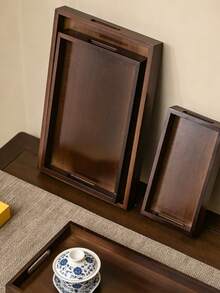 1pc Home Tea Tray For Water Cups, Tea Snacks, Cakes, Tea Set, Rectangular Large Size Fruit And Snack Storage, Suitable For Snacks, Dried Fruits, Fruits, Desserts, Tea Cups, Coffee Cups, Etc. Fashionable Decoration For Dining Table, Kitchen - Walnut - View 4