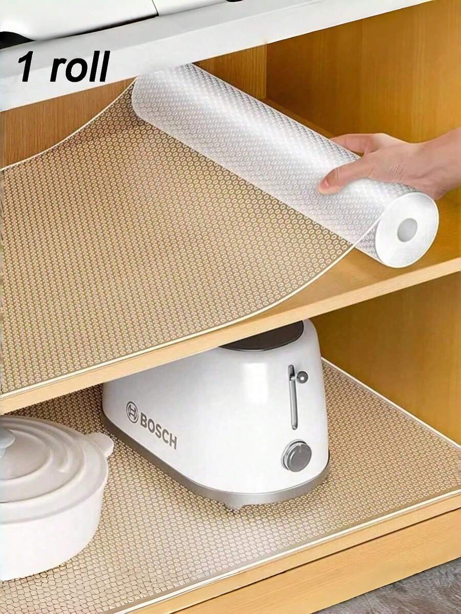 1 Roll Cabinet Liner, Waterproof Refrigerator Mat, Drawer Liner (Moisture-Proof, Non-Slip, Oil-Resistant, Washable, Easy To Clean, Cuttable, Reusable), EVA Material, Suitable For Kitchen Countertop Mat, Furniture Cabinet Drawer Storage Mat