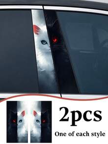 2pcs Black & White Cat Car Door Pillar Decals - Animal Vinyl Stickers - Black and White Cat Central Pillar - View 1