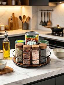 Rotating Round Wooden Storage Rack, Suitable For Desktop And Cabinet Organization, Ideal For Kitchen, Bathroom And Home Decor, With 360° Rotating Turntable Storage Rack, Suitable For Displaying Bottles, Cans And Small Items - View 5