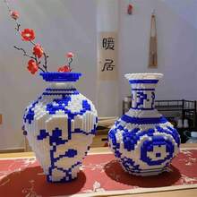1000片浪漫藍白瓷器模型積木，可作為花束使用，完美禮物，小顆粒組裝模型拼圖紓壓玩具，沉浸式居家客廳裝飾擺件主題拼砌體驗，適合14歲以上，也是情侶與父母的絕佳選擇，高組裝難度，萬聖節/感恩節/聖誕節與返校季的完美禮物 - 彩色 - 查看 10