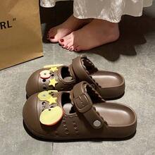 夏季女款新款瑪麗珍可愛百搭室內外EVA通勤舒適甜美閉趾洞洞鞋沙灘涼鞋 - 棕色 - 查看 4