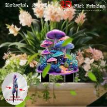 新款 2D 印花彩色蘑菇壓克力花園插飾，盆栽植物裝飾品 - C - 查看 1