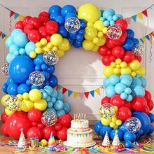 133Pcs Red Blue Yellow Balloon Garland Arch Kit, 5/10/18 Inch Latex Balloons & 12 Inch Confetti Balloons With Ribbons, Bright Decor For Party, Anniversary, Holiday Event Background - Multicolor - View 4