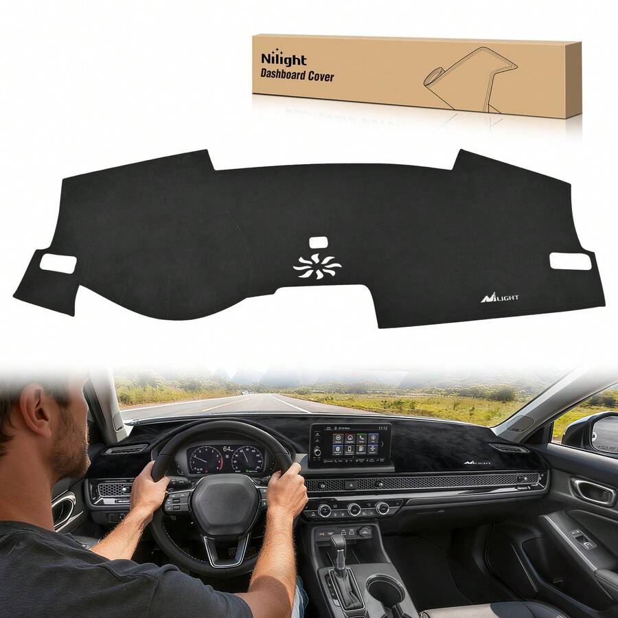 Nilight Dash Cover Compatible With Honda Civic 2022 2023 2024 2025, Custom Fit Suede Dashboard Mat Non‑Slip Sunshade Glare Protector Interior Accessories Black - 2022-2024 - View 1