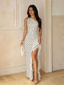 Robe d'été, robe élégante pour femmes, robe sexy rétro avec fente et volants pour la plage, les vacances, les rendez-vous, robe de soirée - Nude - Voir 6