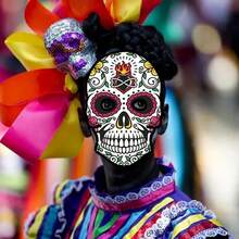6-teiliges Set bunte Zucker-Schädel-Papier-Gesichtsmasken Tag der Toten & Halloween Party Maskenball Kostümzubehör für Erwachsene & Kinder, perfekt für Tag der Toten Parade, Cosplay & Festival Verkleidung - 6er-Packung - Übersicht 6