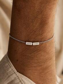 Custom Square Name Bracelet, Stainless Steel Jewelry, Personalized Dad Name Bracelet, Family Name Bracelet, Gift For Boyfriend - Multicolor - View 7