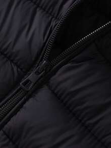 Women's Spring Slim-Fit Warm Solid Color Jacket - Elegant, Made Of Padded Polyester Fiber Material - Short Jacket Black - Black - View 4