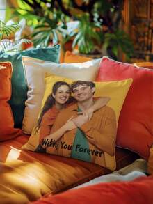 1pc Customized Photo Printed Soft Pillowcase, Personalized Photo Background Color Decorative Throw Pillow Cover, Suitable For Christmas, Valentine's Day, Father's Day, Mother's Day, Wedding, Holidays, Couple Room Decor, Custom Pillowcase, Gift For Loved Ones, No Pillow Insert, , Breathable, Lightweight, Washable, Cute, Warm, Soft, Comfortable, Minimalist, Customized, Personalized, Unique, Him, Her, Boyfriend, Girlfriend, Dad, Mom, Family, Friends, Bed, Car, Bedroom, Tea Room, Living Room, Sofa - Multicolor - View 3