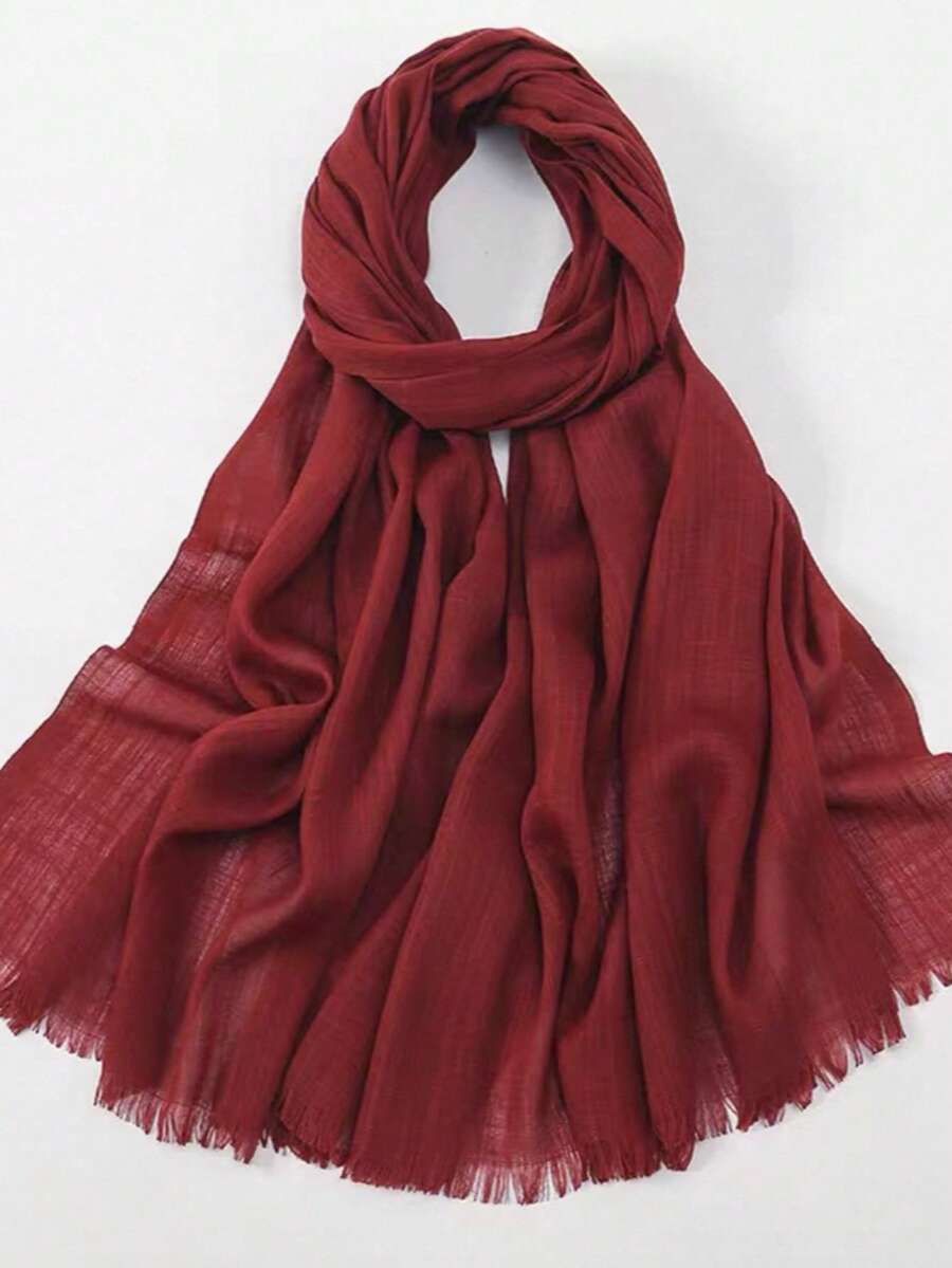 New Solid Color Tassel Scarf Shawl Travel Gift Solid Color Bamboo Knot Scarf - Jujube Red - View 1