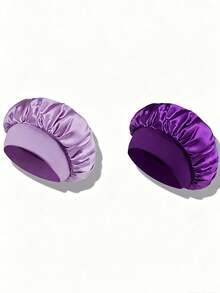 2Pcs Printed Satin Sleep Bonnet,Soft Comfortable Sleeping Bonnet,Elastic Wide-Brim Silky Sleeping Cap For Hair Protection - Multicolor - View 3