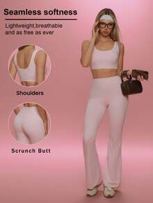 Conjunto de Bloques de Color, Top sin Mangas de Bloques de Color (Con Almohadillas Removibles) / Bustier Camisola de Bloques de Color / Top Convertible, Conjunto Elegante de 2 Piezas para Mujeres Deportes - Rosa - Ver 1