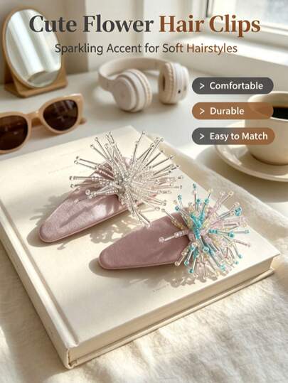 1PC Beaded Fireworks Light Pink Hair Clip, Water Drop BB Clip, Sweet Niche Hair Accessory For Women