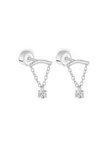 1 paire de boucles d'oreilles à tige pour piercing de cartilage avec chaîne pendante délicate ton or & argent et pierres CZ transparentes, bijou d'oreille multifonctionnel type cuff/hélix, élégant pour le port quotidien - boucle - Voir 4