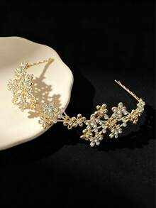 1pc French Luxury Rhinestone Floral Bridal Crown, High-End Wedding Headpiece, Gentle Elegant Wedding Accessory, Wedding Atmosphere Headpiece, Suitable For Wedding, Toasting - Multicolor - View 5
