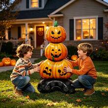 1pc Halloween 3D Pumpkin Foil Balloon With Stand Base, Suitable For Halloween Party, Haunted House, Photo Backdrop Decoration, No Electricity Required - Multicolor - View 4