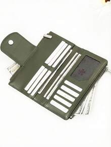 MINGYOU Women's Long Soft Exquisite PU Phone Wallet, Fashionable Clasp Double Zipper Large Capacity Multifunctional Wallet Card Holder, Lightweight Minimalist Clutch Bag Suitable For Holiday Gift - Army Green - View 2