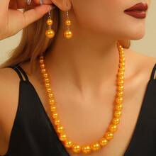 1 Set Luxury Faux Pearl Beaded Necklace & Earrings Set, Women's Banquet Party Dress Accessories - A Set Of Imitation Pearl Necklace and Earrings - View 1