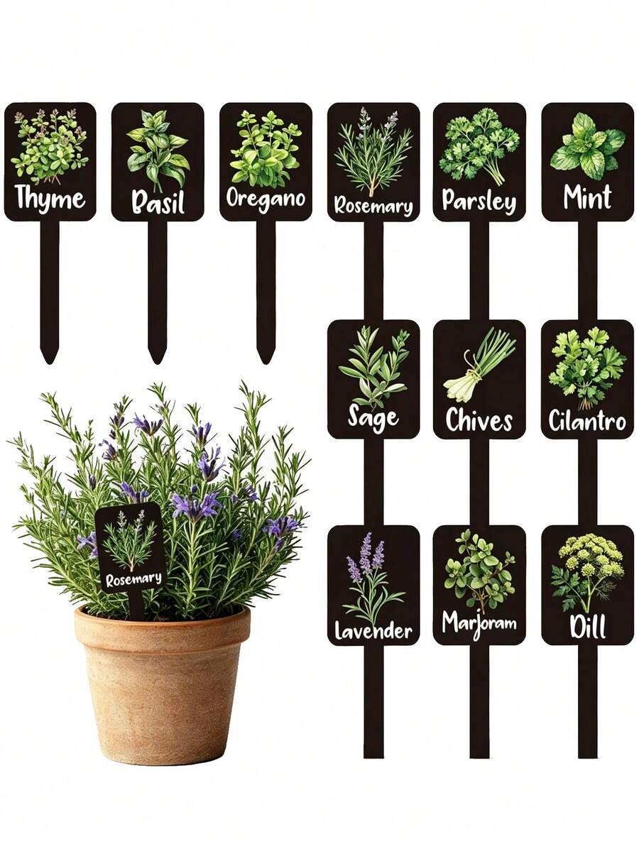 12pcs Garden Yard Labels, 12 Types Garden Markers, Nursery Indoor Outdoor Garden Decor - Multicolor - View 1