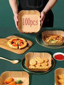 1/50/100 pièces Doublures en papier jetables carrées de 6,3 pouces certifiées LFGB/FDA, accessoires de cuisine, papier parchemin résistant à la chaleur et anti-adhésif, résistant à l'huile et à l'eau, convient pour les friteuses à air et les fours - Tabac - Voir 9
