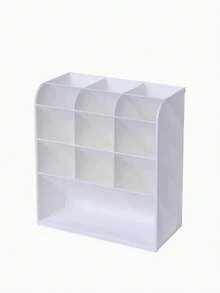 1pc Slanted Multi-Compartment Pen Holder Stationery Storage Box Large Capacity Cosmetic Desktop Organizer Pencil Case - Multicolor - View 8