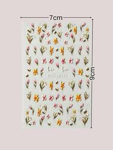 1pc 3D Embossed Spring Floral Decorative Sticker, Soft Pink & Yellow Tulip Bee Pattern, Waterproof Self-Adhesive Backing, Vintage Fresh Pastoral Style DIY Decorative Sticker For Camera/Earphone Case/Laptop School Supplies - Little Flower Bee - View 5