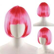 1pc Fashion Short Wig With Bangs, Multi-Color Anime Cosplay Wig, Short Straight Synthetic Bob Wig, Blonde Bob Wig With Bangs, Women's Short Blonde Wig, Suitable For Cosplay, Festivals, Anime Conventions, Celebrations, Fluorescent Multi-Color Cosplay - Multicolor - View 22