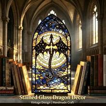1pc Painted Glass Dragon Arch 2D Acrylic Desktop Ornament, Gothic Window Frame Style Desktop Decoration, Starry Sky Giant Dragon Bookend Decor, Suitable For Study, Bedroom, Library And Home Art Decoration, Perfect Holiday Gift - 1PC - View 7