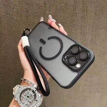 Black Wrist Strap Phone Case, Apple 17 Phone Case, Apple 17 PRO Max Phone Case, Apple 15 PRO MAX Phone Case, Skin-Like Ultimate Touch, Anti-Fouling, Anti-Fingerprint, TPU Frame, Shockproof, Anti-Drop, Supports Magnetic Charging, Compatible With Apple 17 16 15 14 13 12 11 Pro ProMax Plus Series, PC Back Plate, TPU Frame, Anti-Drop, Anti-Fingerprint, Wrist Strap Magnetic Phone Case, Hard Shell - Grey - View 1