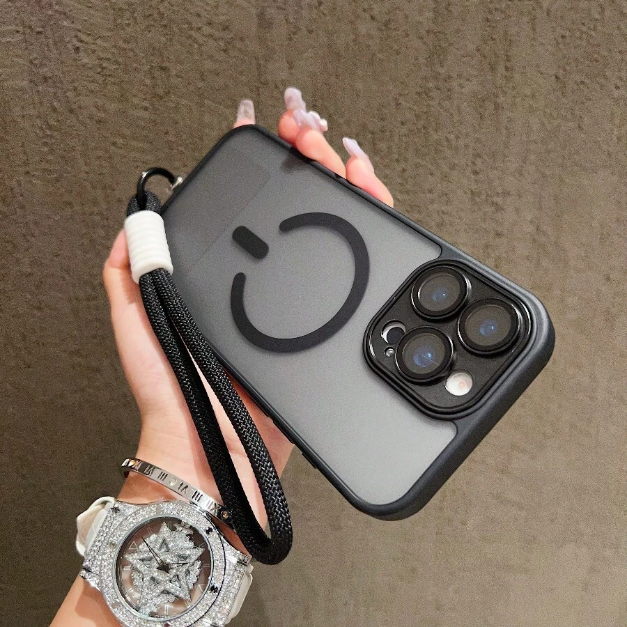 Black Wrist Strap Phone Case, Apple 17 Phone Case, Apple 17 PRO Max Phone Case, Apple 15 PRO MAX Phone Case, Skin-Like Ultimate Touch, Anti-Fouling, Anti-Fingerprint, TPU Frame, Shockproof, Anti-Drop, Supports Magnetic Charging, Compatible With Apple 17 16 15 14 13 12 11 Pro ProMax Plus Series, PC Back Plate, TPU Frame, Anti-Drop, Anti-Fingerprint, Wrist Strap Magnetic Phone Case, Hard Shell - Grey - View 1