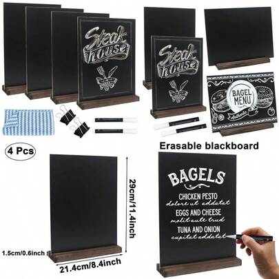 Tabletop Chalkboard Sign With Base Stand 4 Pack 8.5 X 11 Inch Double Side Standing Menu Boards Food Signs For Party Buffet Wedding Bar Restaurant Food