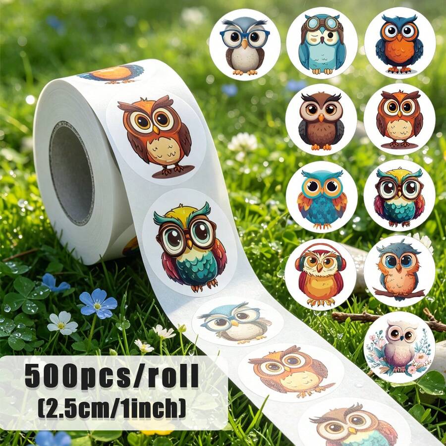 500pcs/Roll Owl Stickers 10 Owl Patterns 1 Inch Stickers Stationery Pencil Backpack Skateboard Decoration Stickers Teacher Training Graffiti Label Stickers Cake Baking Envelope Gift Box Sealing Stickers For Crafts Scrapbook Materials Scrapbook Envelope Decoration Sealing Stickers Owl Stickers Colorful Owl Stickers Big Eye Owl Stickers - Cartoon - View 1