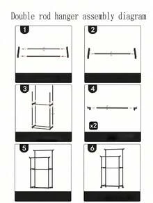 1pc Modern Adjustable Double Rack | Space-Saving Clothes & Shoe Organizer | Portable Floor Standing For Bedroom/Balcony - Black and White - View 8