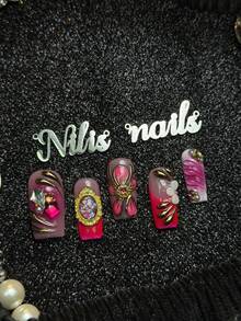 10pcs Handmade Fully Covered Square Nails Press On Nails, Hot Pink Nails,Soft Shimmer Romantic Spicy Style,Reusable False Nails With Jelly Glue And Nail File,Suitable For Summer Dating, Party,Wedding Banquet,Gentle Office Daily Styling - Hot Pink - View 7