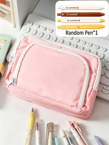 1 Pieza Estuche de Lápices de Gran Capacidad Rosa con Bolígrafo Aleatorio, Bolsa de Almacenamiento con Ventana Frontal, Regalo para Regreso a la Escuela & Cumpleaños.Regreso a la Escuela. - Multicolor - Ver 4