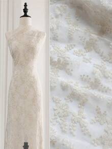 1pc Beige Embroidered Lace Fabric, Semi-Transparent Mesh With Daisy Branch Embroidery, Soft And Delicate Material, Suitable For Curtains, Tablecloths, Decorative Accents, Lightweight And Soft Home Decor - 1 - View 9