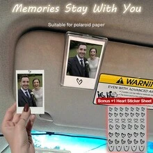 2件組（免裁剪相框 + DIY極簡愛心貼紙，適用於自黏相框或相紙）－汽車遮陽板相框夾、遮陽板夾、個性化DIY照片車飾、情侶禮物、錢包照片夾、家庭寵物紀念相框夾 - 白色2pc(相框+一張分岔愛心貼紙) - 查看 4