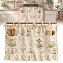Oven Skirt Curtain With Pockets, Handmade Modern Farmhouse Kitchen Decor, Ruffled Trim & Ribbon Ties Tabs, Dust Cover Hide Clutter For Oven Range, Dishwasher, Washing Machine - Two-pocket Style - View 6