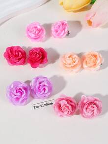 10pcs Girls Multi-Color Faux Tulle Ruched Rose & Camellia Flower Hair Clips, Bangs Side Clips, Spring/Summer Beach Hair Accessories, Random Colors, For Daily Wear - Multicolor - View 4