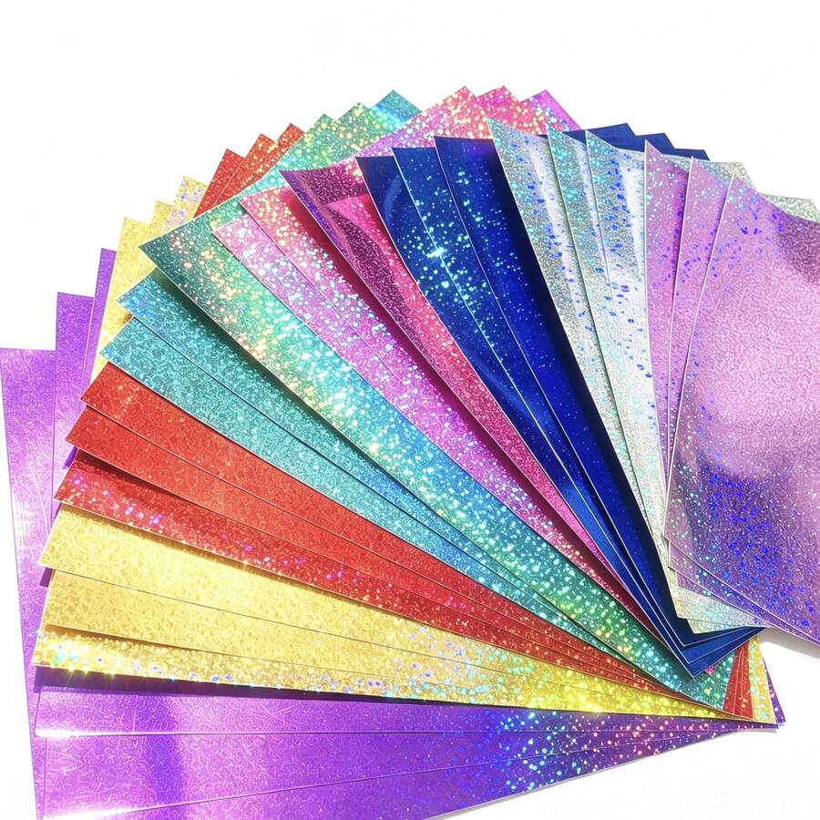 16 Sheets Metallic Mixed Color Textured Cardstock, A4 Size Holographic Paper, Scrapbook Decoration, Background Wall Decor, Birthday Party Decoration, Soft Reflective, Gift Box Decoration, Handmade DIY Photo Album Background, Valentine's Day Decoration - 16 Sheets Of Metallic Glossy Dot Cardstock - View 1