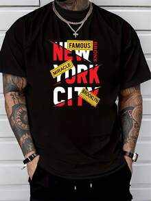Men's Pure Cotton Short-Sleeve T-Shirt Graphic New York City Letter Print Casual Street Style Daily Top - Black - View 6