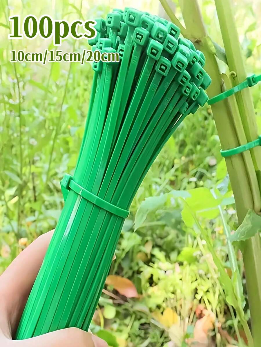 100pcs Heavy Duty Green Nylon Cable Ties - Self-Locking Garden Plant Ties, Used For Securing Vines, Leaves And Pipes, Multi-Purpose Gardening Binding Solution, Garden Ties | Decorative Garden Ties | Strong Grip Ties