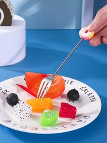 2pcs Stainless Steel Donut Spoon & Fork Set Dessert Spoon Coffee Spoon Fruit Fork Tableware - Multicolor - View 4