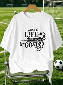 Herren-Fu?ball-T-Shirt mit Grafikprint, l?ssiges Design aus hochwertigem Material, bequeme Passform, Street-Hip-Hop-Stil, einzigartiger Grafikprint - Bianco - Visualizzare 2
