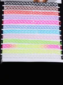 12pcs/Set Women's Colorful Minimalist Gothic Choker Necklace Set, Fishing Line Woven Hollow Design, Suitable For Daily And Party Wear - Multicolor - View 2