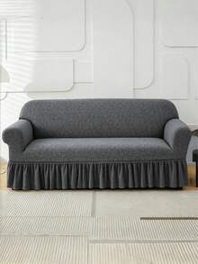 1PC Fleece Fabric Non-Slip Elastic Decorative Sofa Cover, Jacquard Carved Leaf Pattern, Pet-Friendly Anti-Dirt Anti-Dust, Suitable For 1/2/3/4 Seater Sofa, All Seasons - Dark Grey - View 6